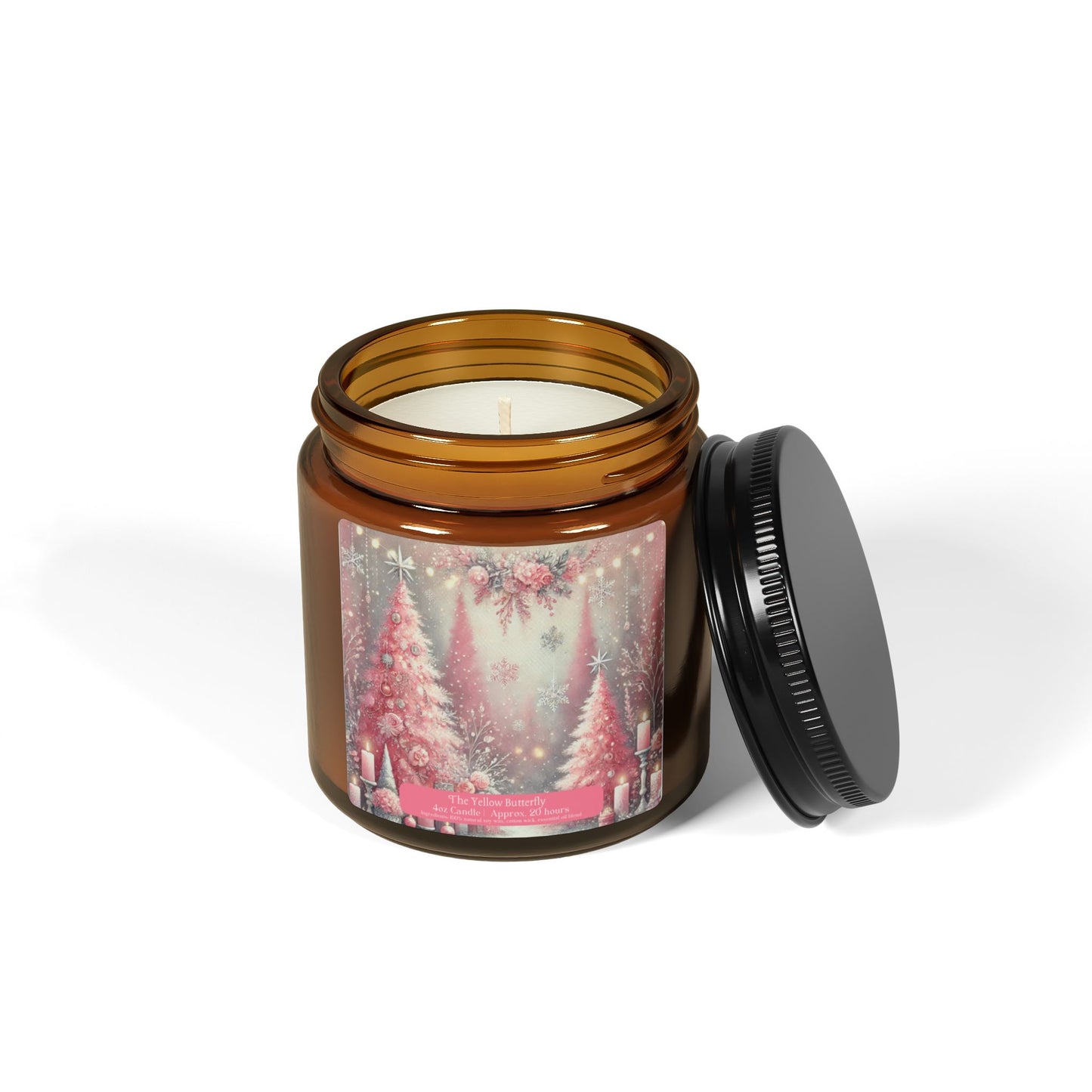 Pink Christmas Wonderland Scented Candle – Natural Soy Wax | Available in 4oz & 9oz | Six Festive Scents by The Yellow Butterfly