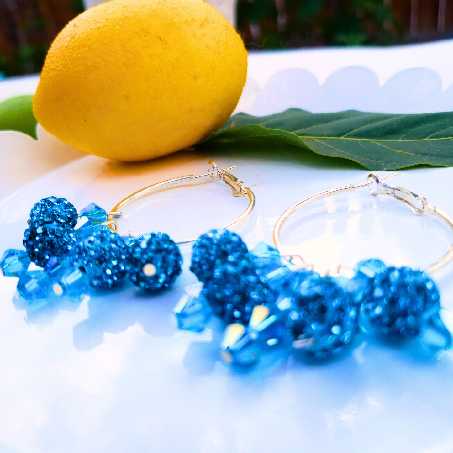 Blue Crystal Hoop Earrings - Ocean Breeze Summer Style