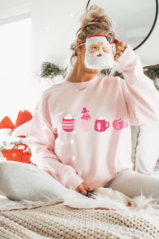 Christmas Pink Coffee Cups Sweatshirt