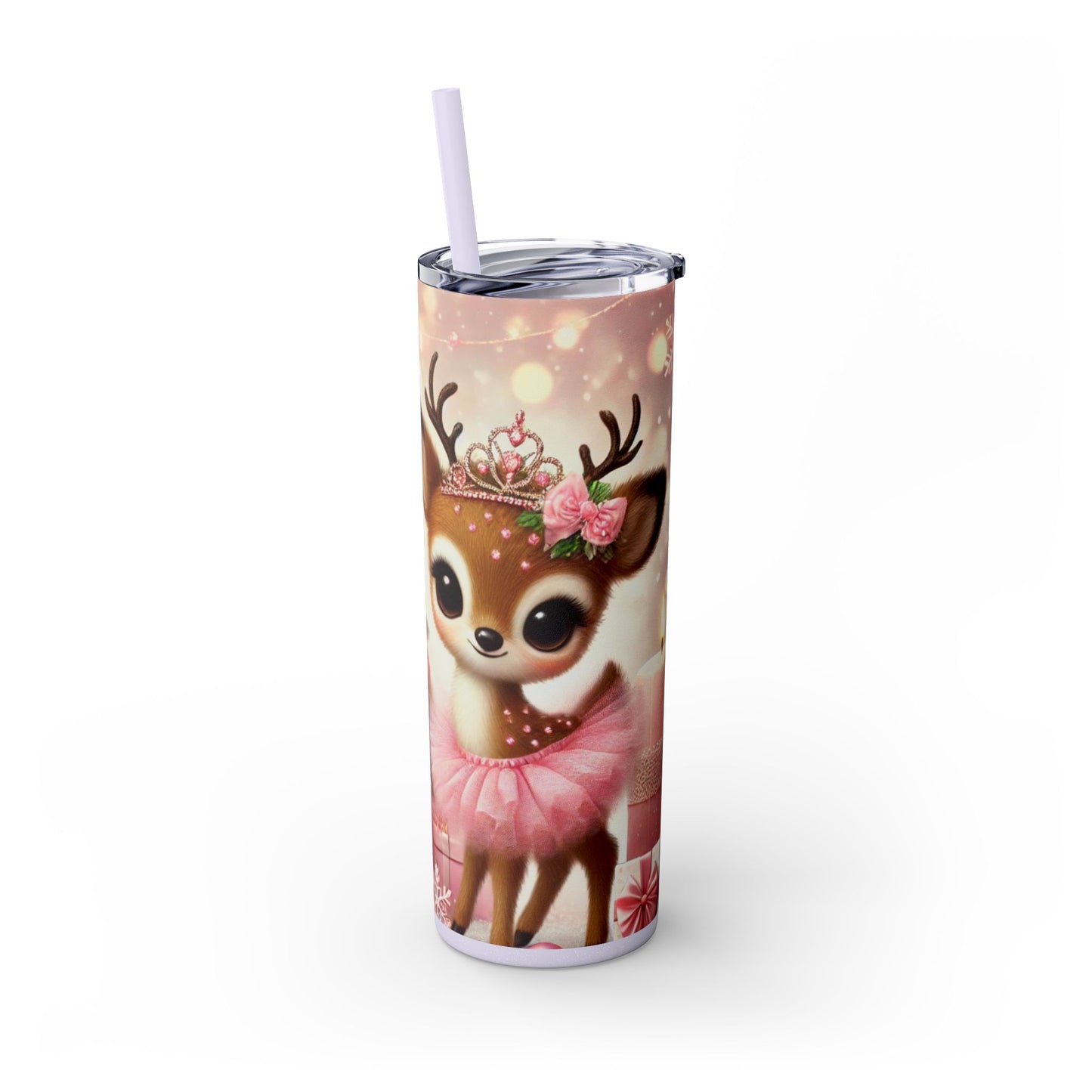 Christmas Princess Reindeer Ballerina – 20oz Glossy Skinny Tumbler