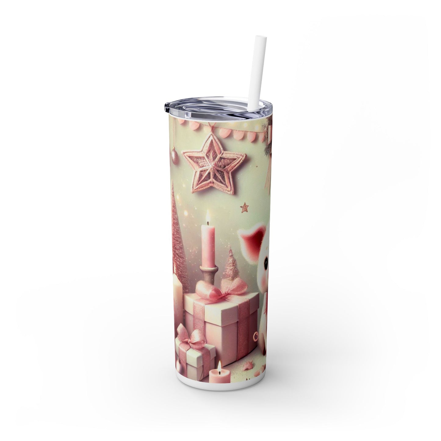 Pink Christmas Piglet – 20oz Glossy Skinny Tumbler