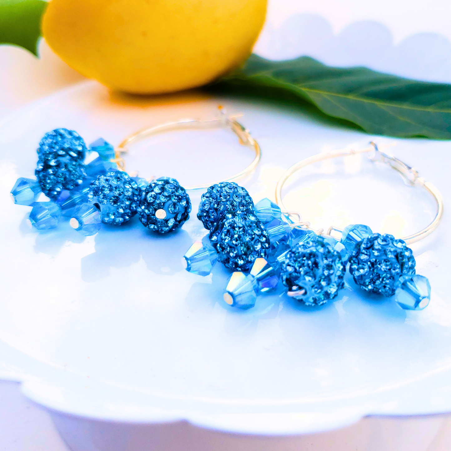 Blue Crystal Hoop Earrings - Ocean Breeze Summer Style