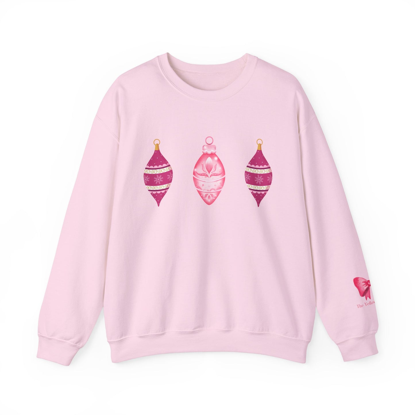 Cozy Christmas Sweatshirt with Pink Ornaments