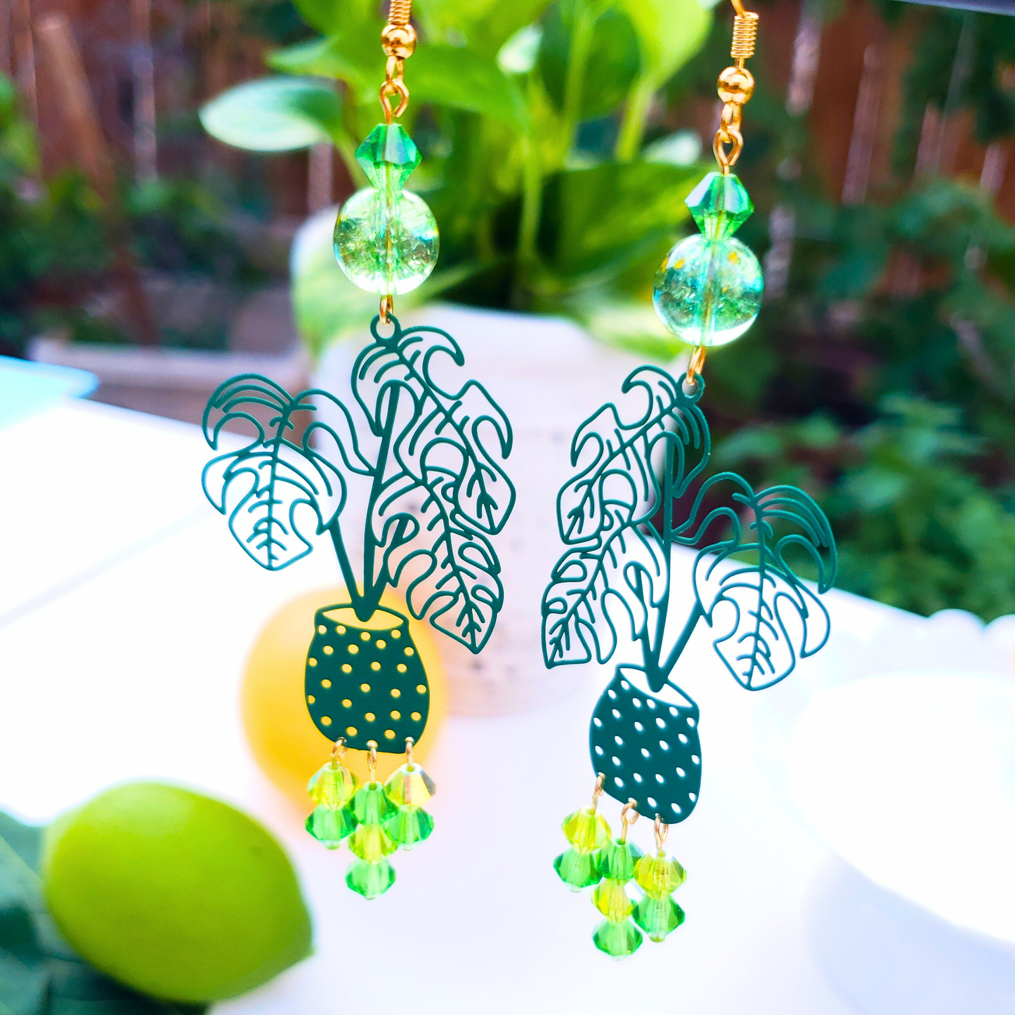 Green Plant Dangle Earrings  - Nature-Inspired Summer Chic