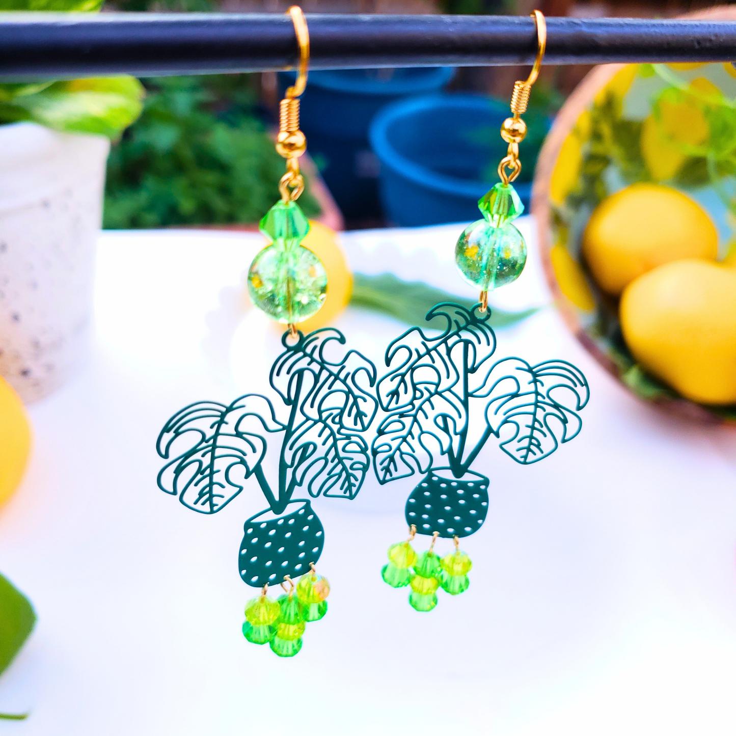 Green Plant Dangle Earrings  - Nature-Inspired Summer Chic