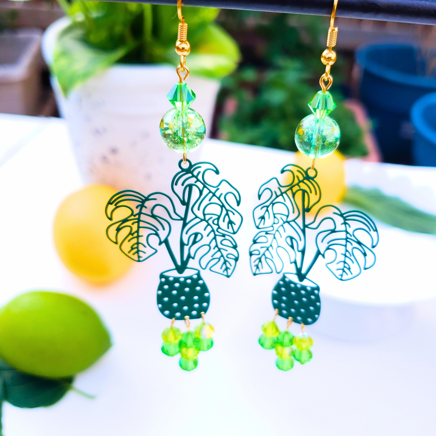 Green Plant Dangle Earrings  - Nature-Inspired Summer Chic