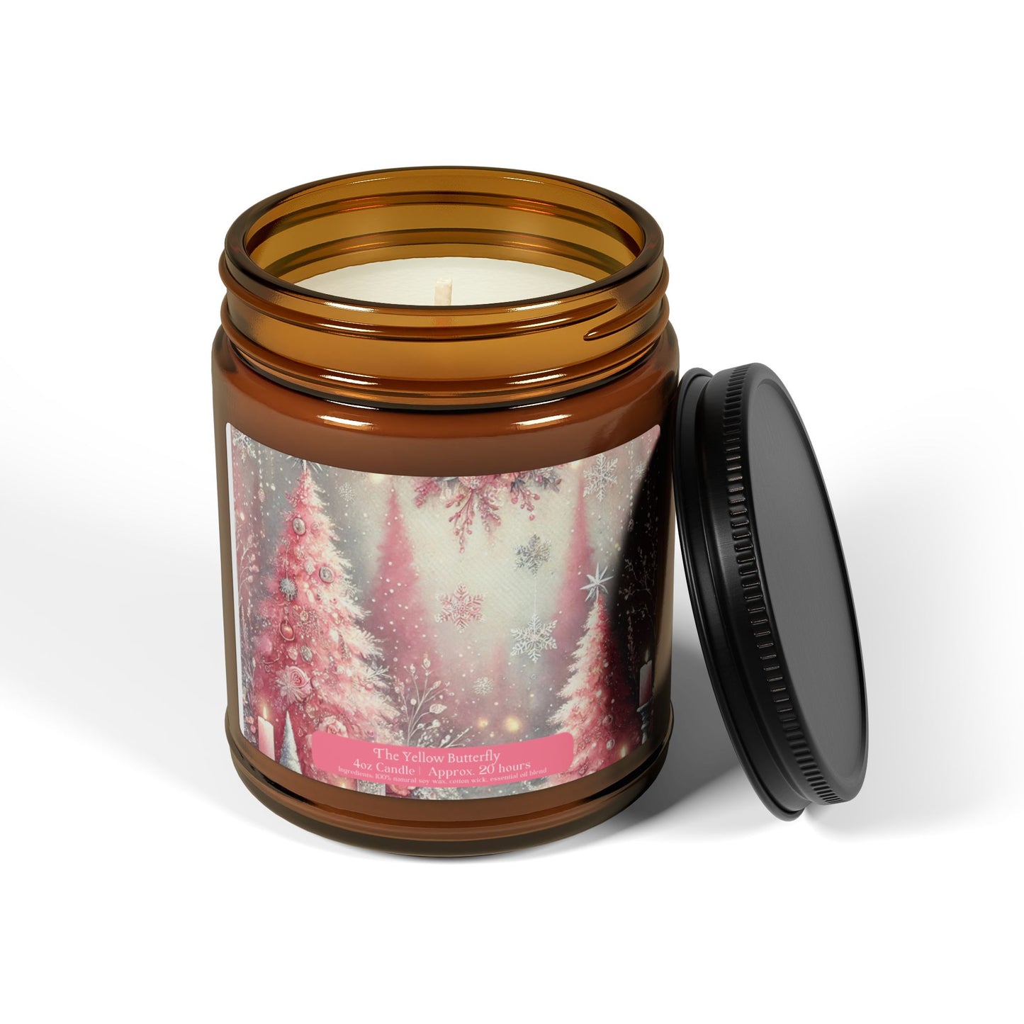 Pink Christmas Wonderland Scented Candle – Natural Soy Wax | Available in 4oz & 9oz | Six Festive Scents by The Yellow Butterfly