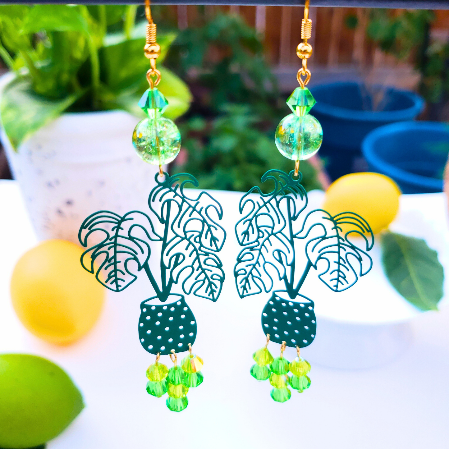 Green Plant Dangle Earrings  - Nature-Inspired Summer Chic