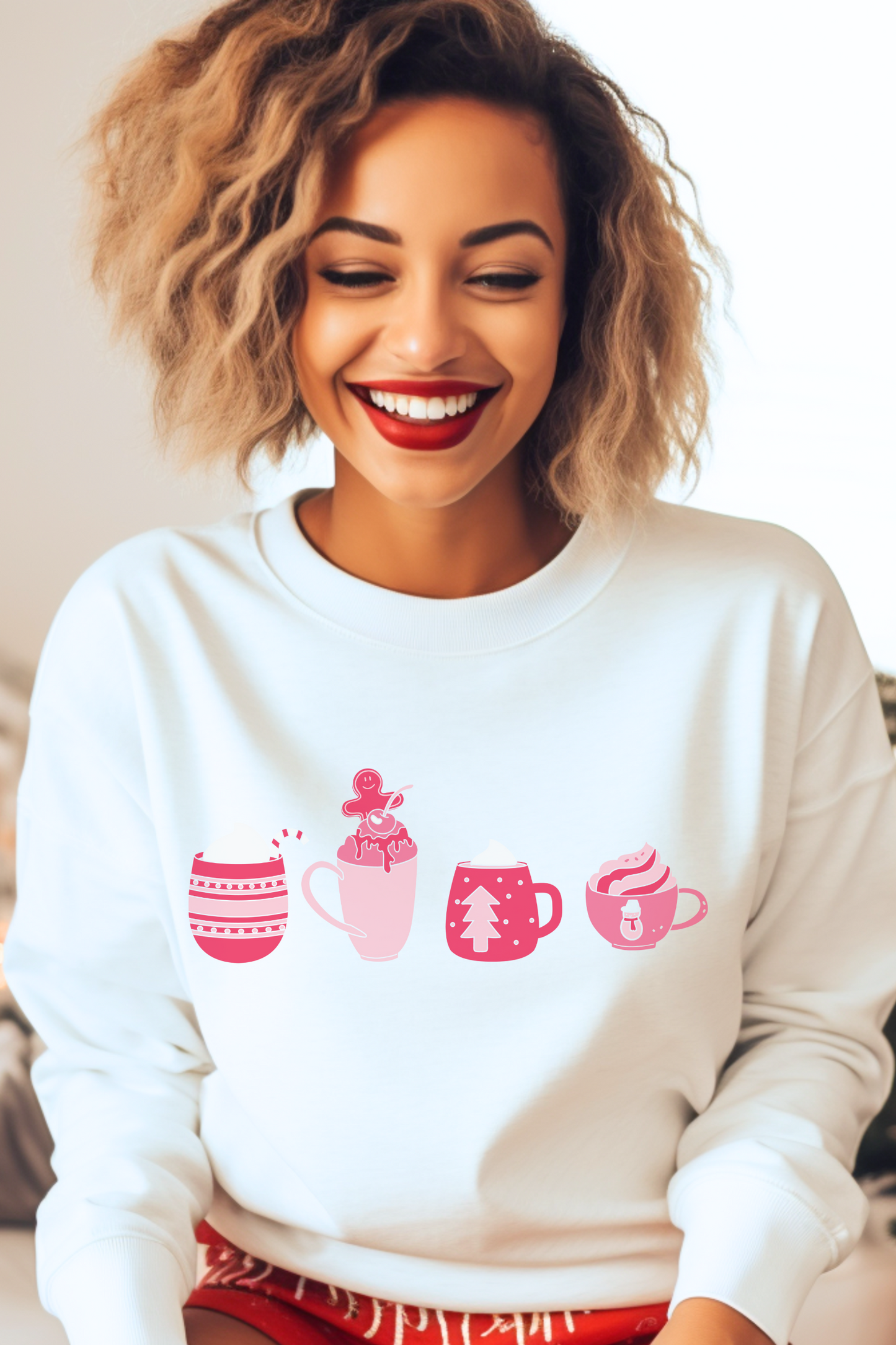 Christmas Pink Coffee Cups Sweatshirt