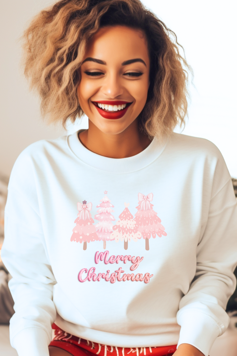 Pink Merry Christmas Trees Sweatshirt