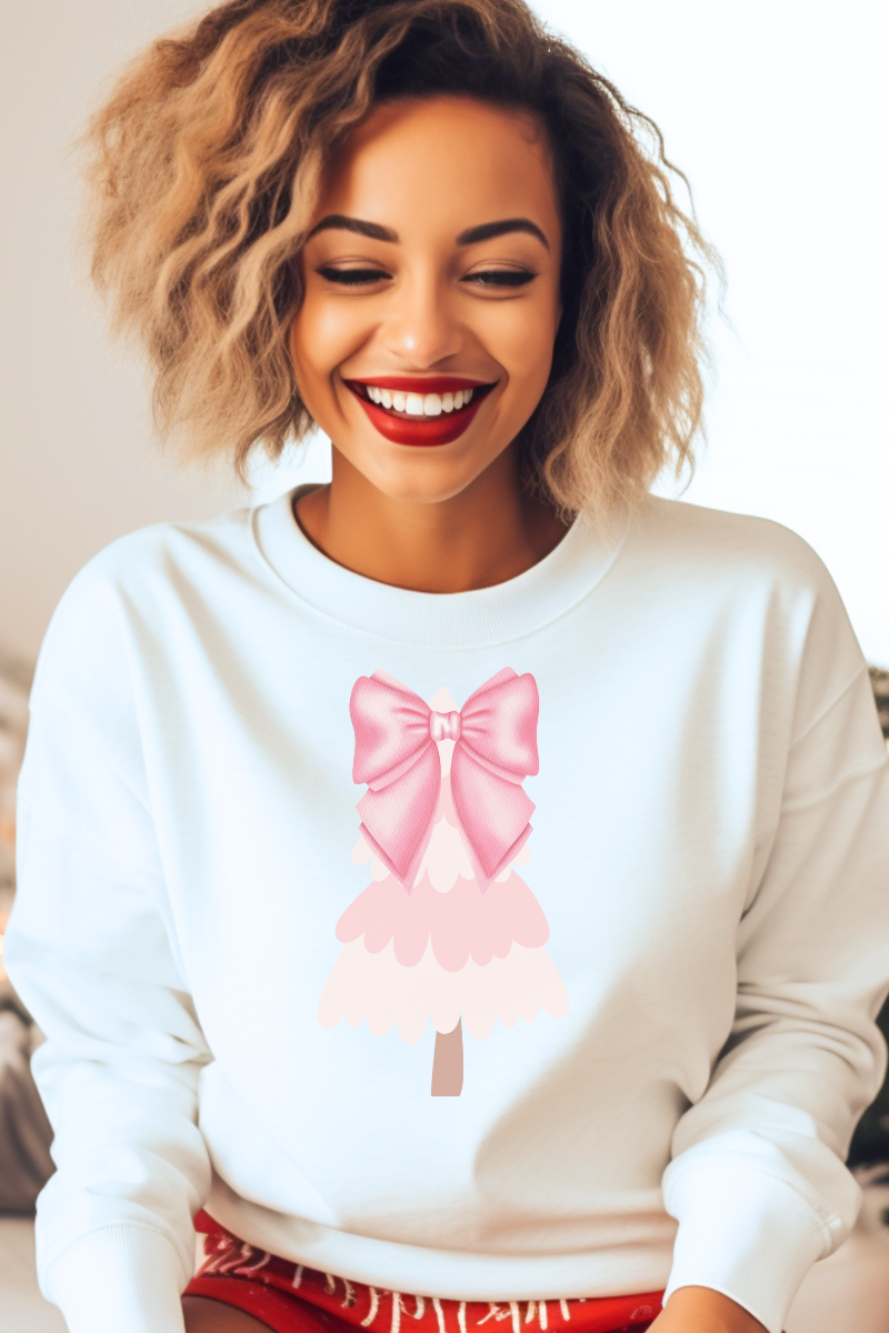 🎀 Coquette Pink Christmas Tree Sweatshirt – Soft & Cozy Holiday Style ❄️🎄✨