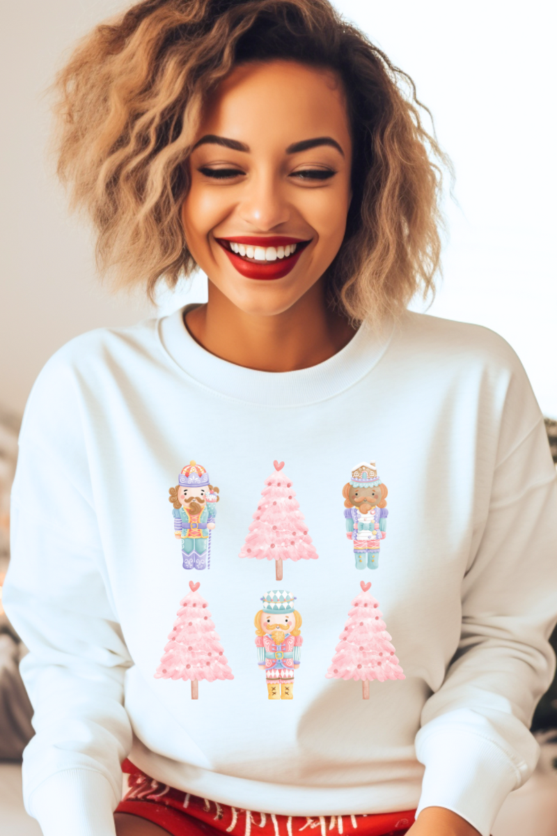 Pink Nutcracker & Coquette Christmas Tree Sweatshirt