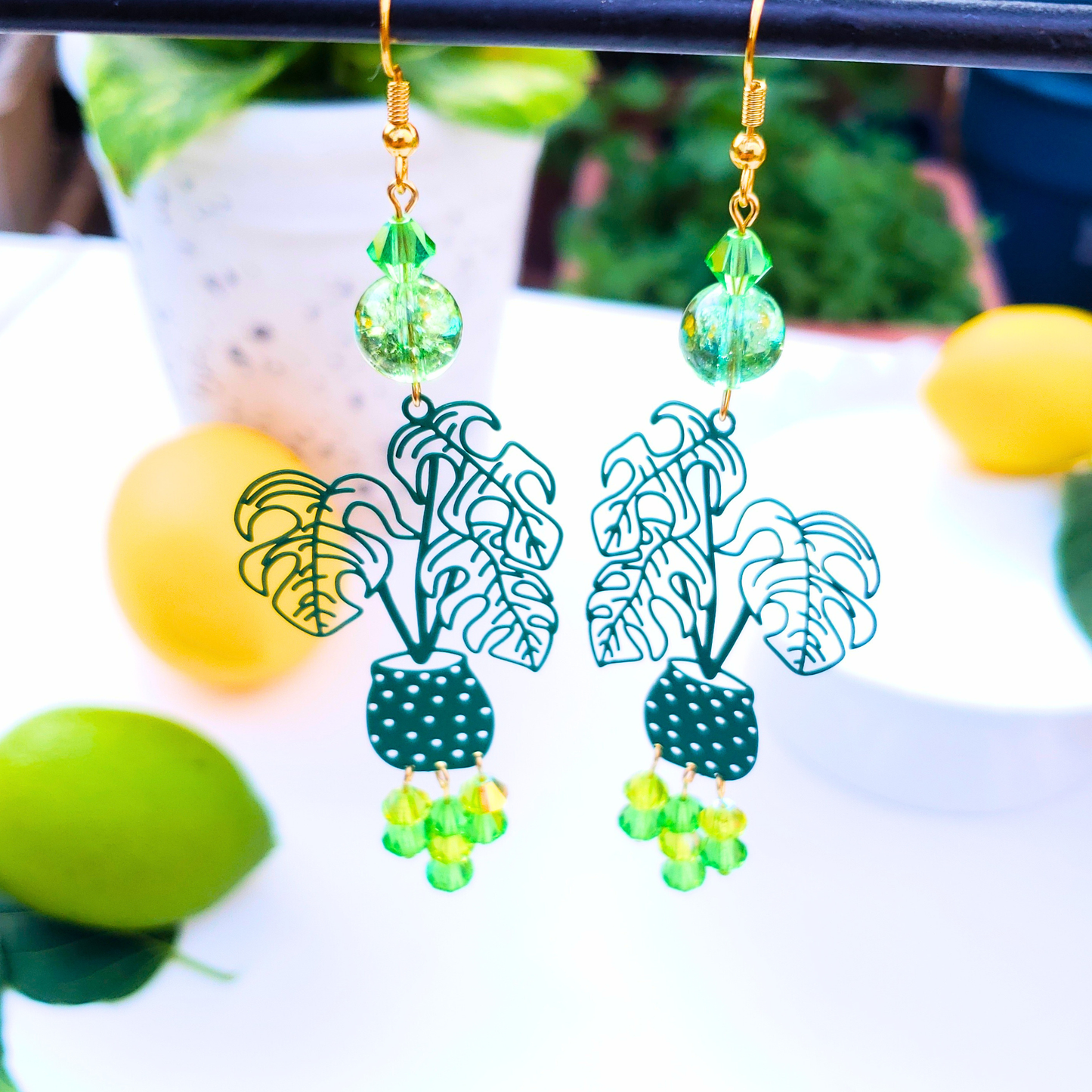 Green Plant Dangle Earrings  - Nature-Inspired Summer Chic