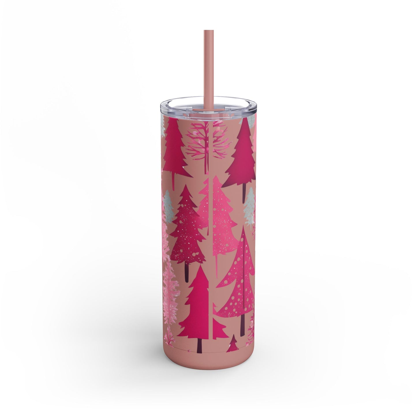 Sea Glass & Pink Forest  Skinny Matte Tumbler | 20oz Holiday Drinkware in Dusty Rose, Dusty Blue & Sea Glass