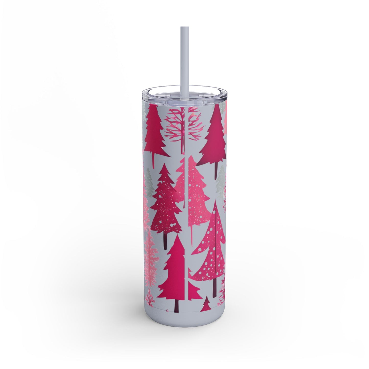 Sea Glass & Pink Forest  Skinny Matte Tumbler | 20oz Holiday Drinkware in Dusty Rose, Dusty Blue & Sea Glass