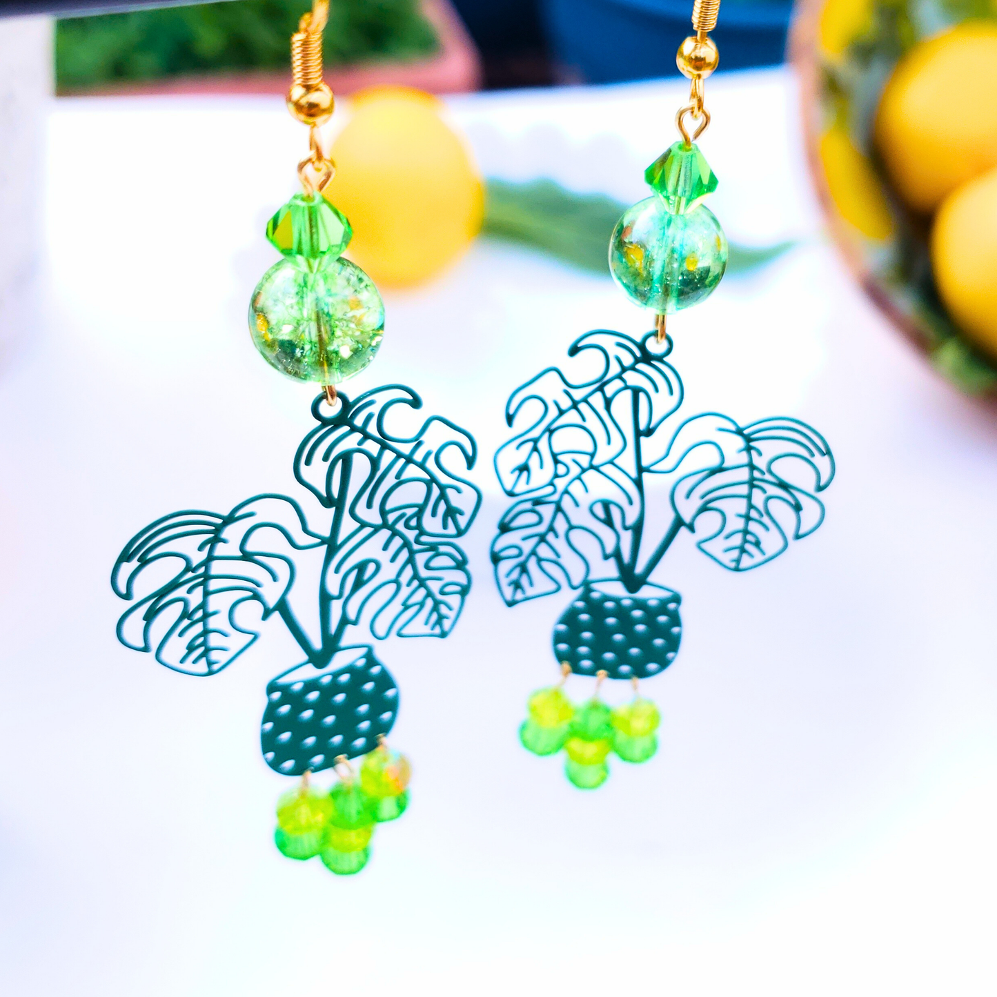 Green Plant Dangle Earrings  - Nature-Inspired Summer Chic