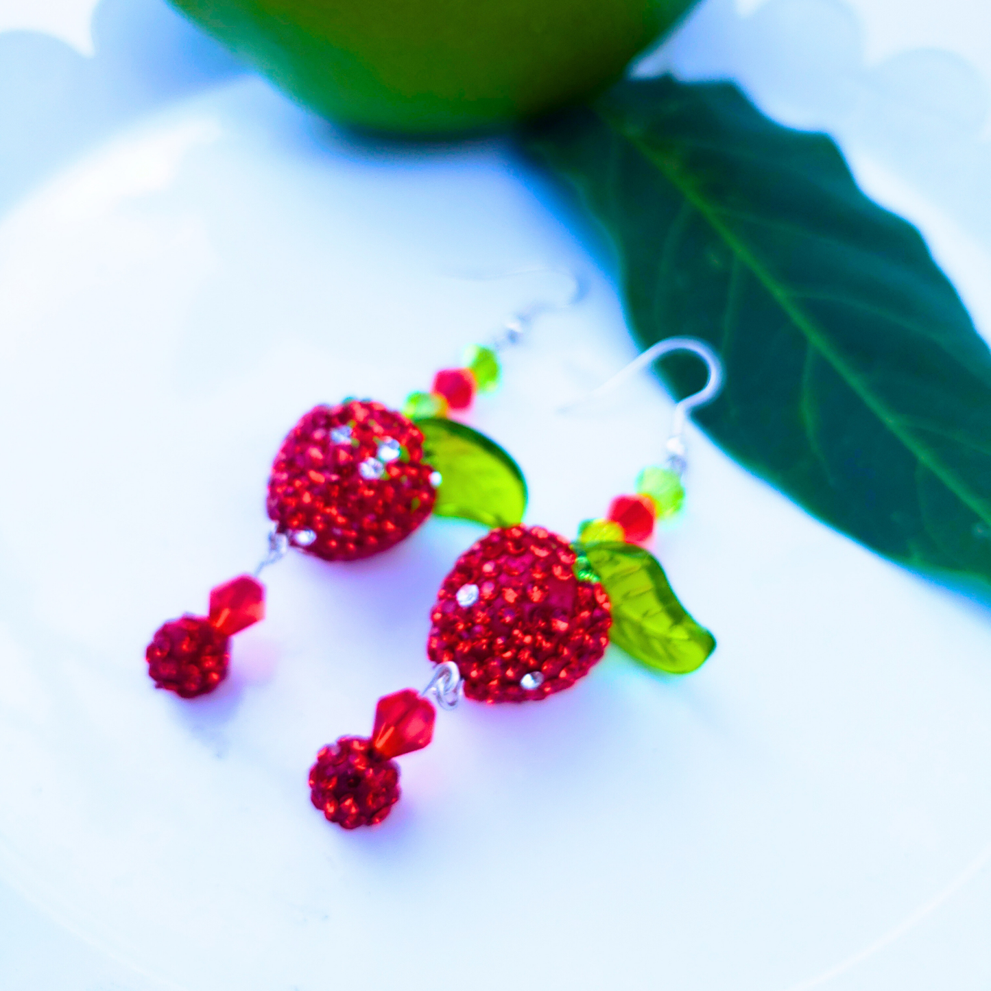 Sparkling Strawberry Dangle Earrings - Sweet Summer Charm