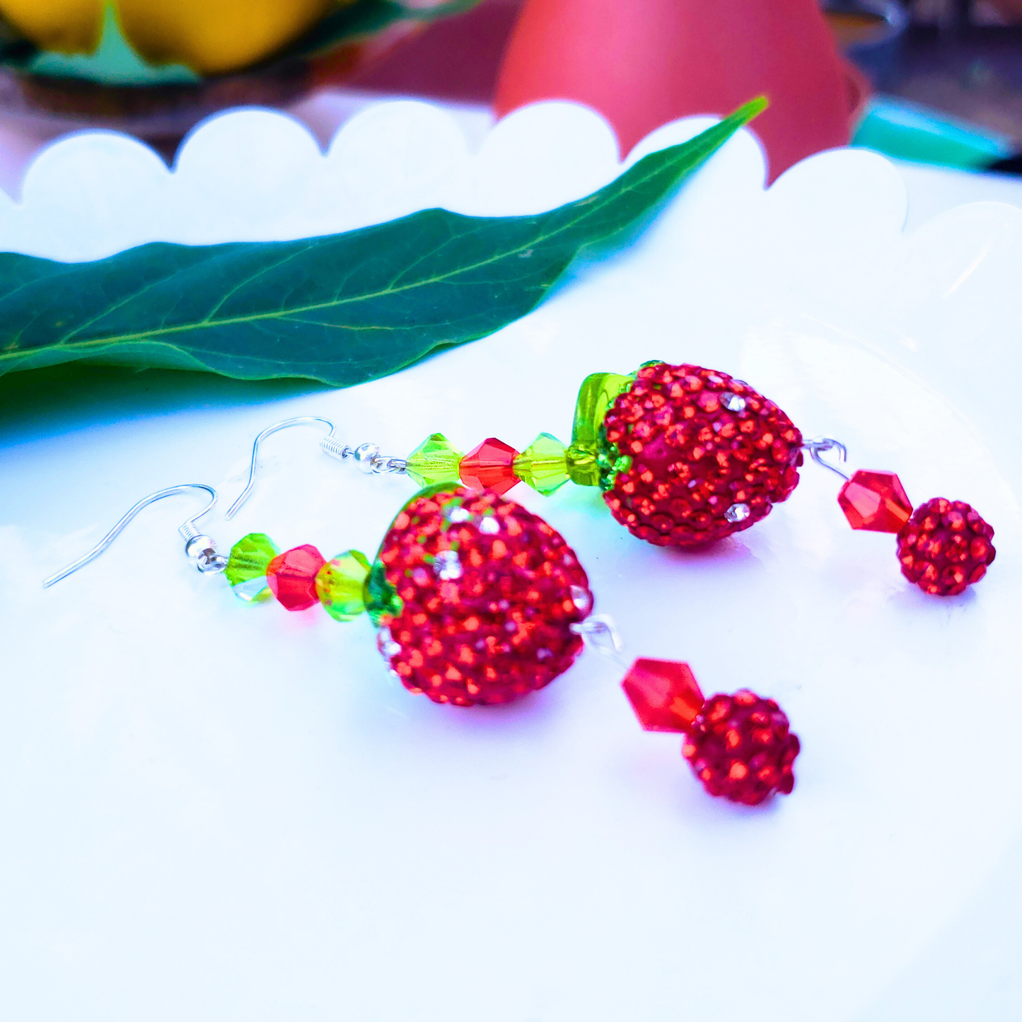 Sparkling Strawberry Dangle Earrings - Sweet Summer Charm