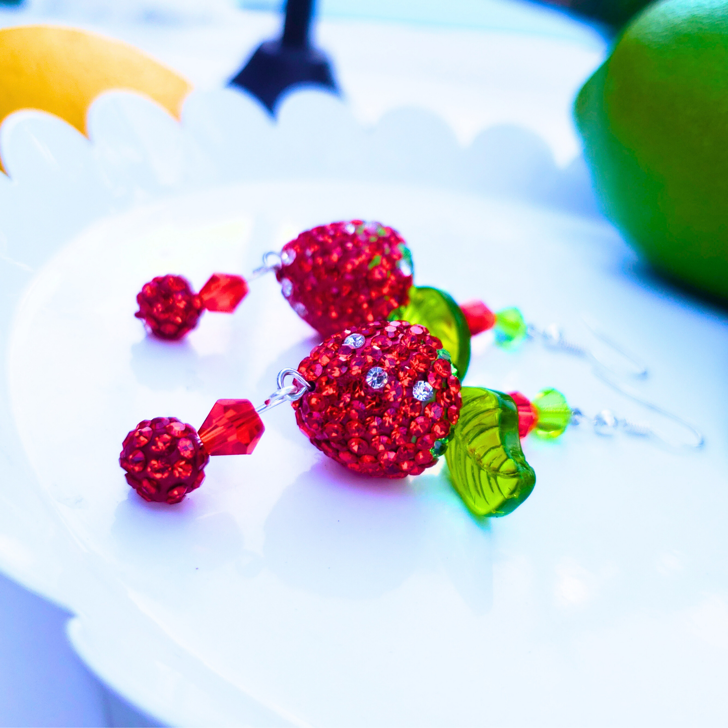 Sparkling Strawberry Dangle Earrings - Sweet Summer Charm