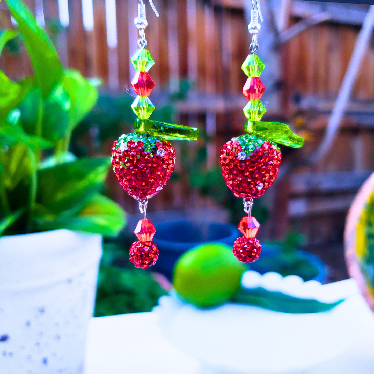 Sparkling Strawberry Dangle Earrings - Sweet Summer Charm