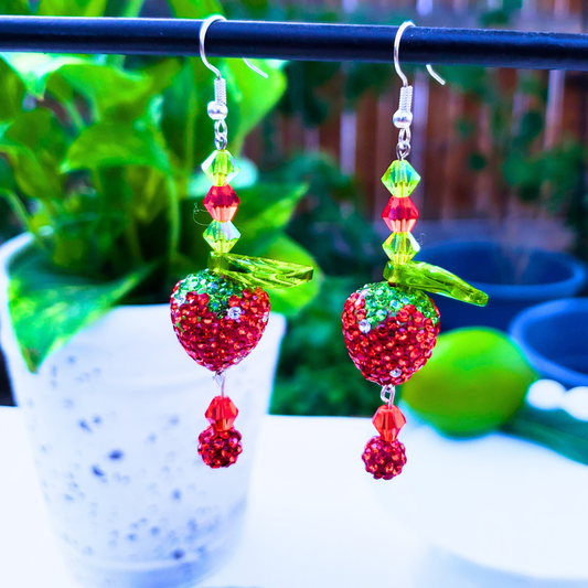 Sparkling Strawberry Dangle Earrings - Sweet Summer Charm