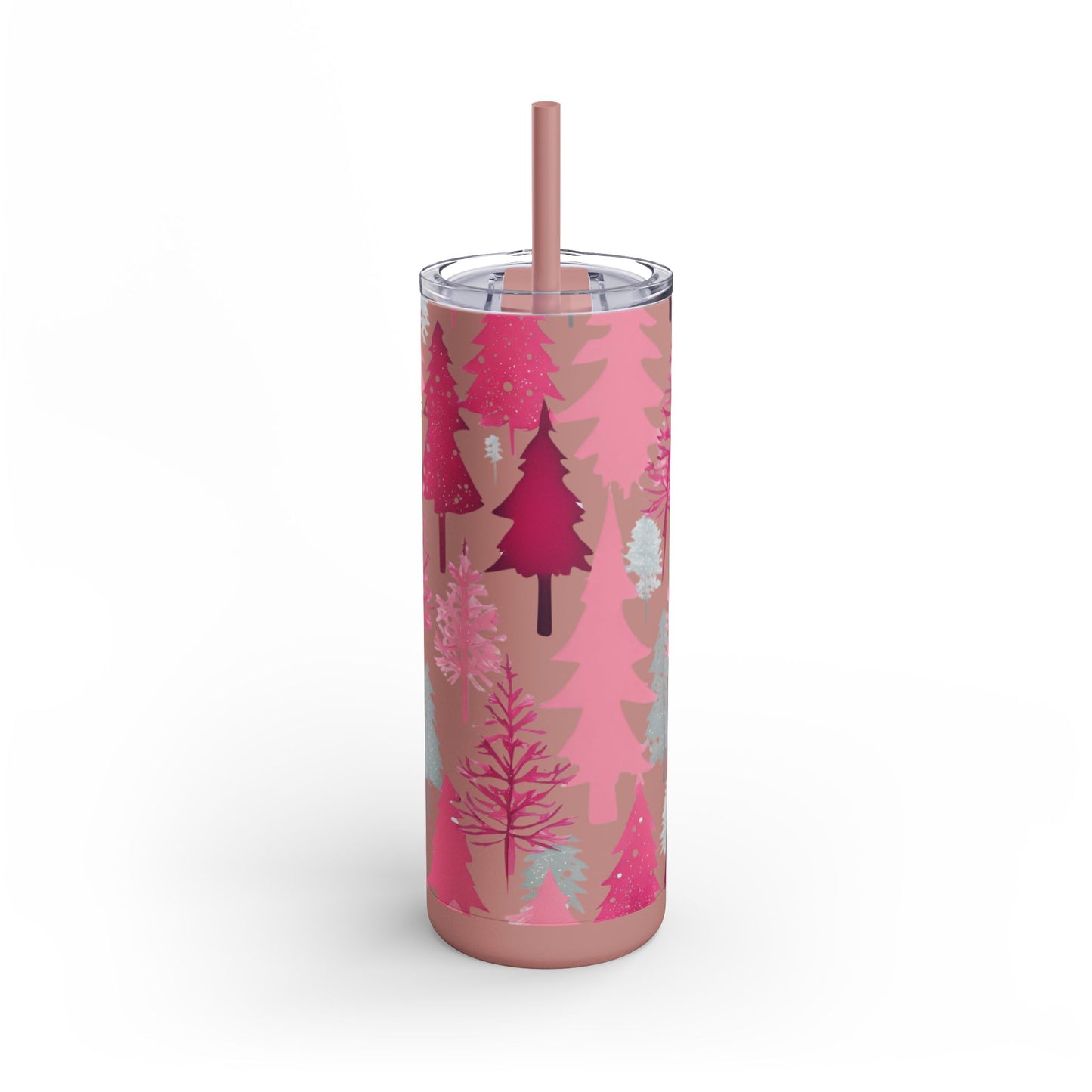 Sea Glass & Pink Forest  Skinny Matte Tumbler | 20oz Holiday Drinkware in Dusty Rose, Dusty Blue & Sea Glass