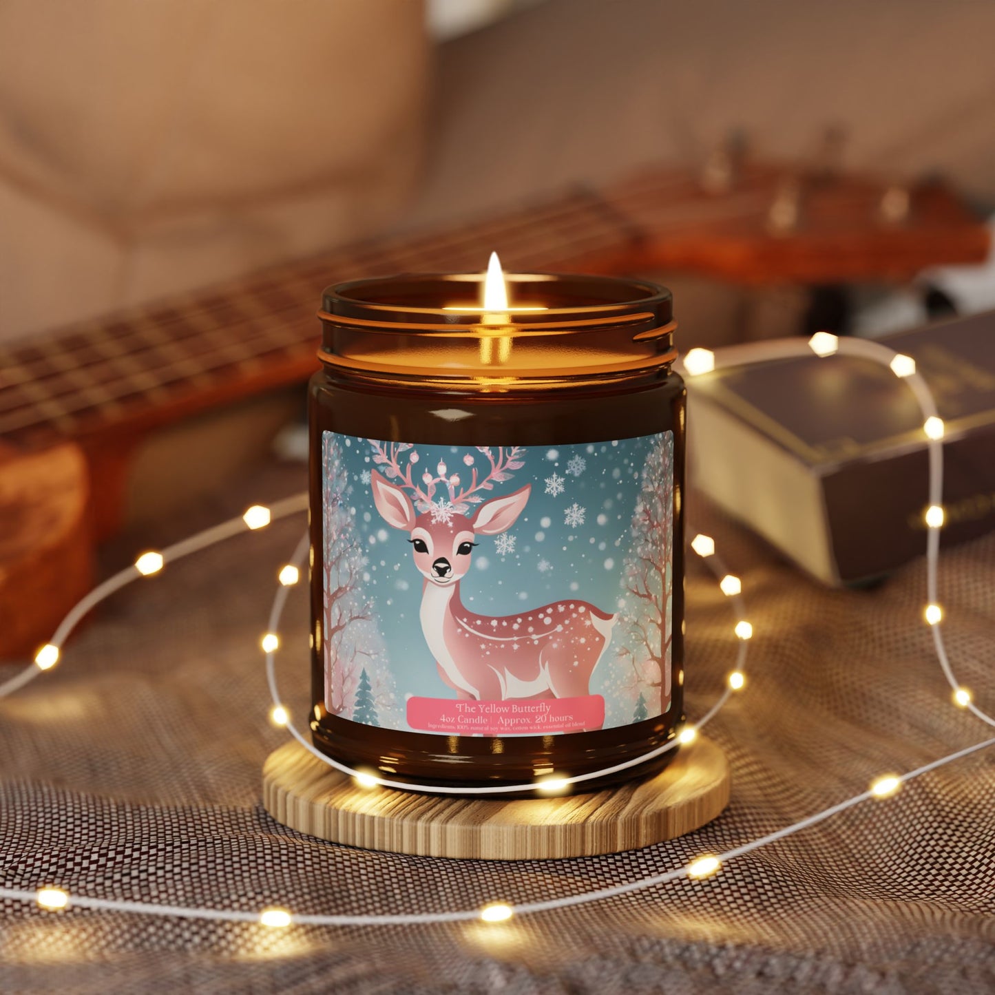 Winter  Reindeer Soy Candle | Available in 4oz & 9oz | (Multi-Size, Amber Jar) by The Yellow Butterfly