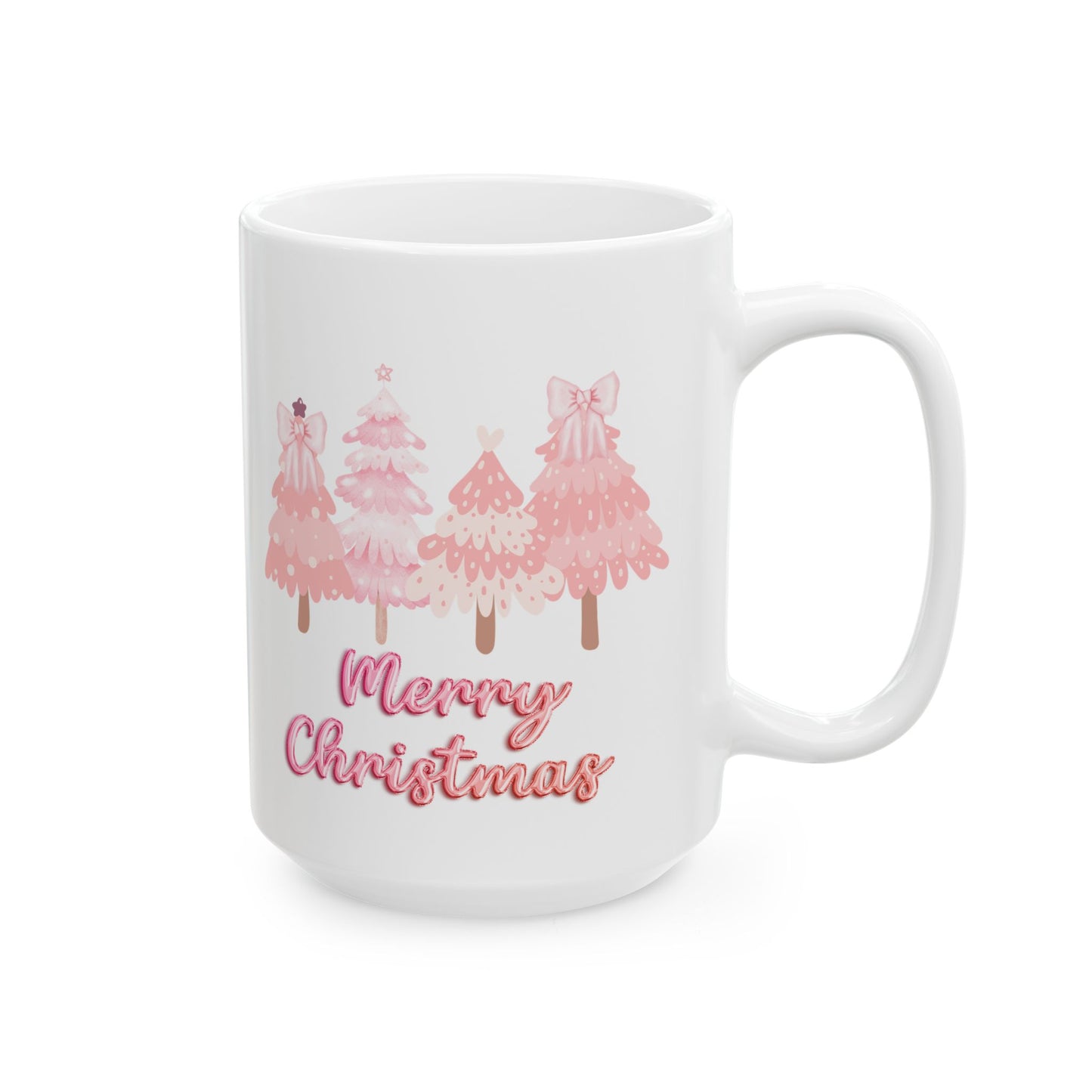 Cute Pink Christmas Trees Merry Christmas Ceramic Mug, 11oz/15oz