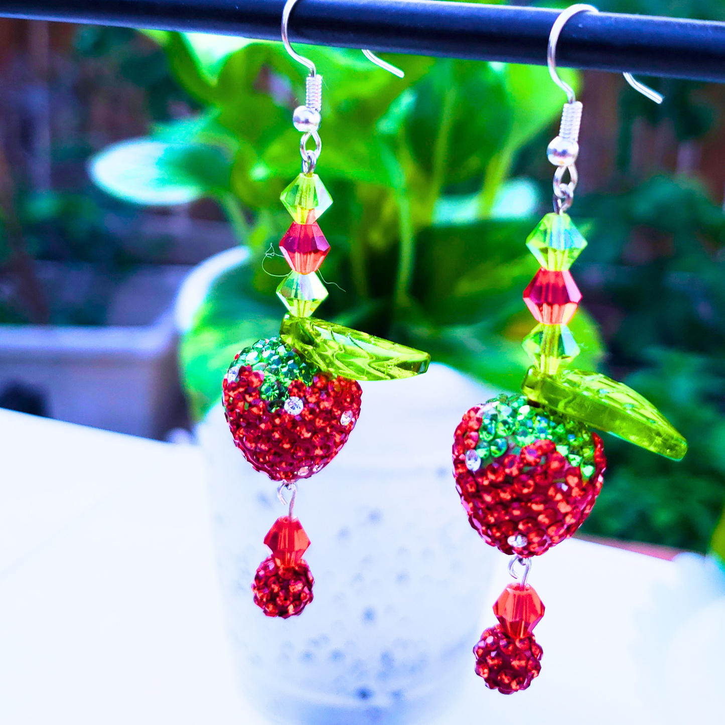 Sparkling Strawberry Dangle Earrings - Sweet Summer Charm