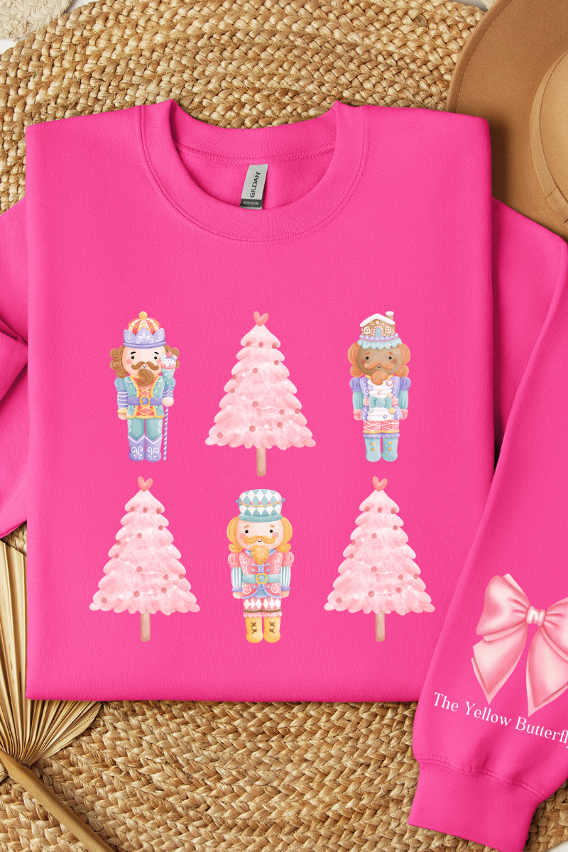 Pink Nutcracker & Coquette Christmas Tree Sweatshirt