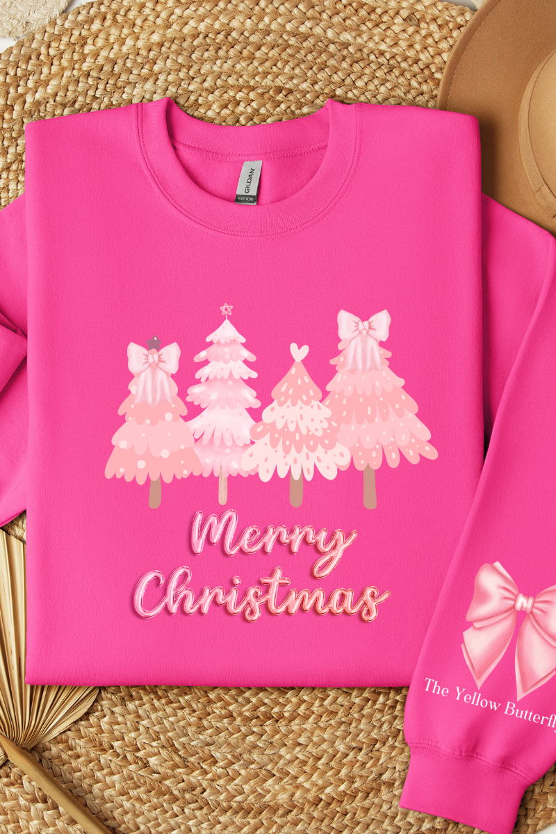 Pink Merry Christmas Trees Sweatshirt