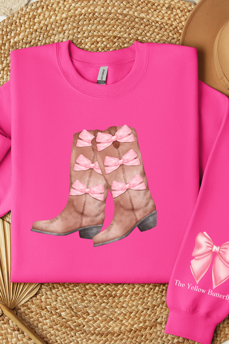 Coquette Cowgirl Boots & Pink Bows Sweatshirt