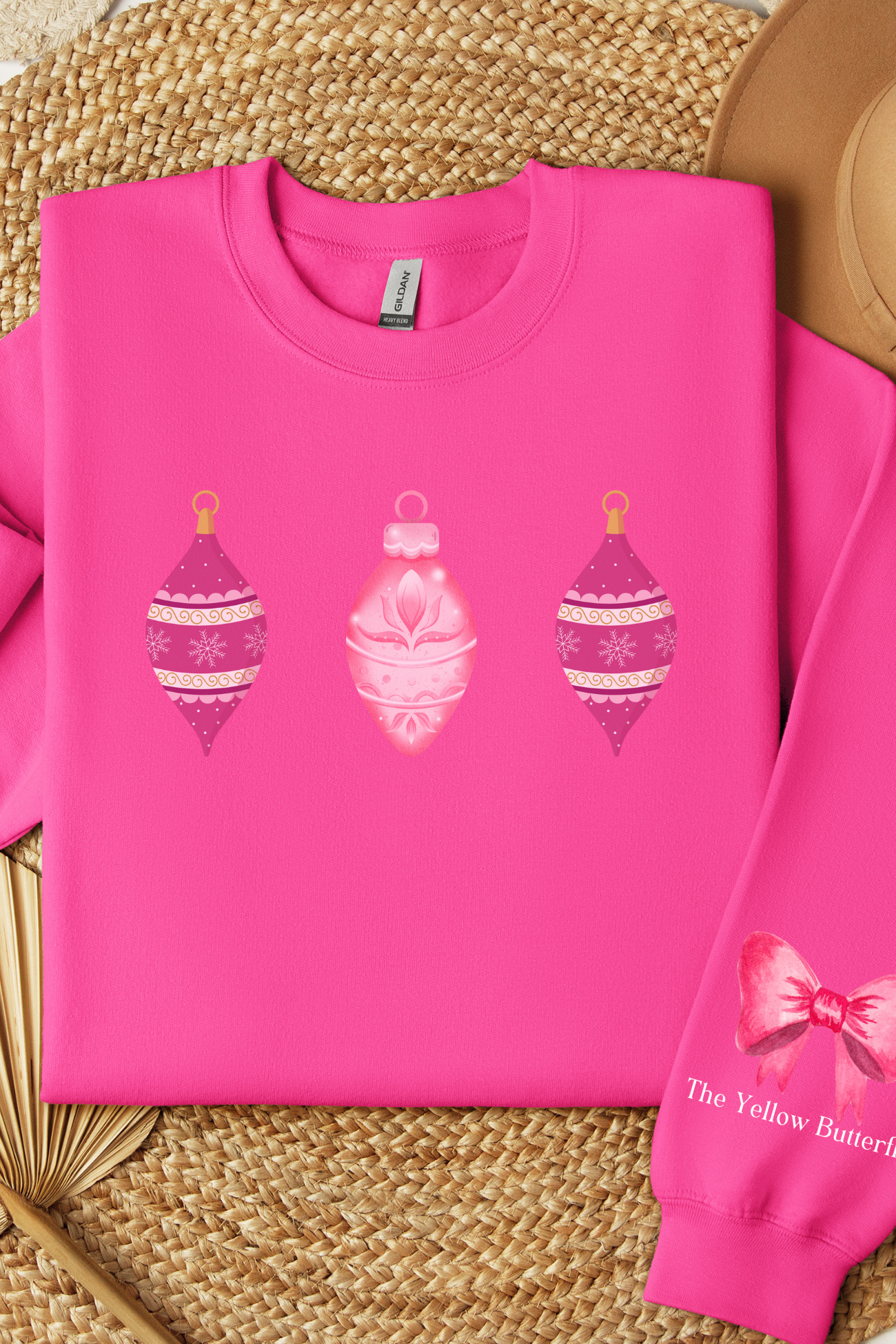 Cozy Christmas Sweatshirt with Pink Ornaments