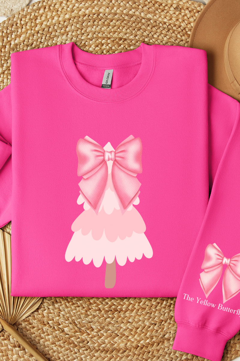 🎀 Coquette Pink Christmas Tree Sweatshirt – Soft & Cozy Holiday Style ❄️🎄✨