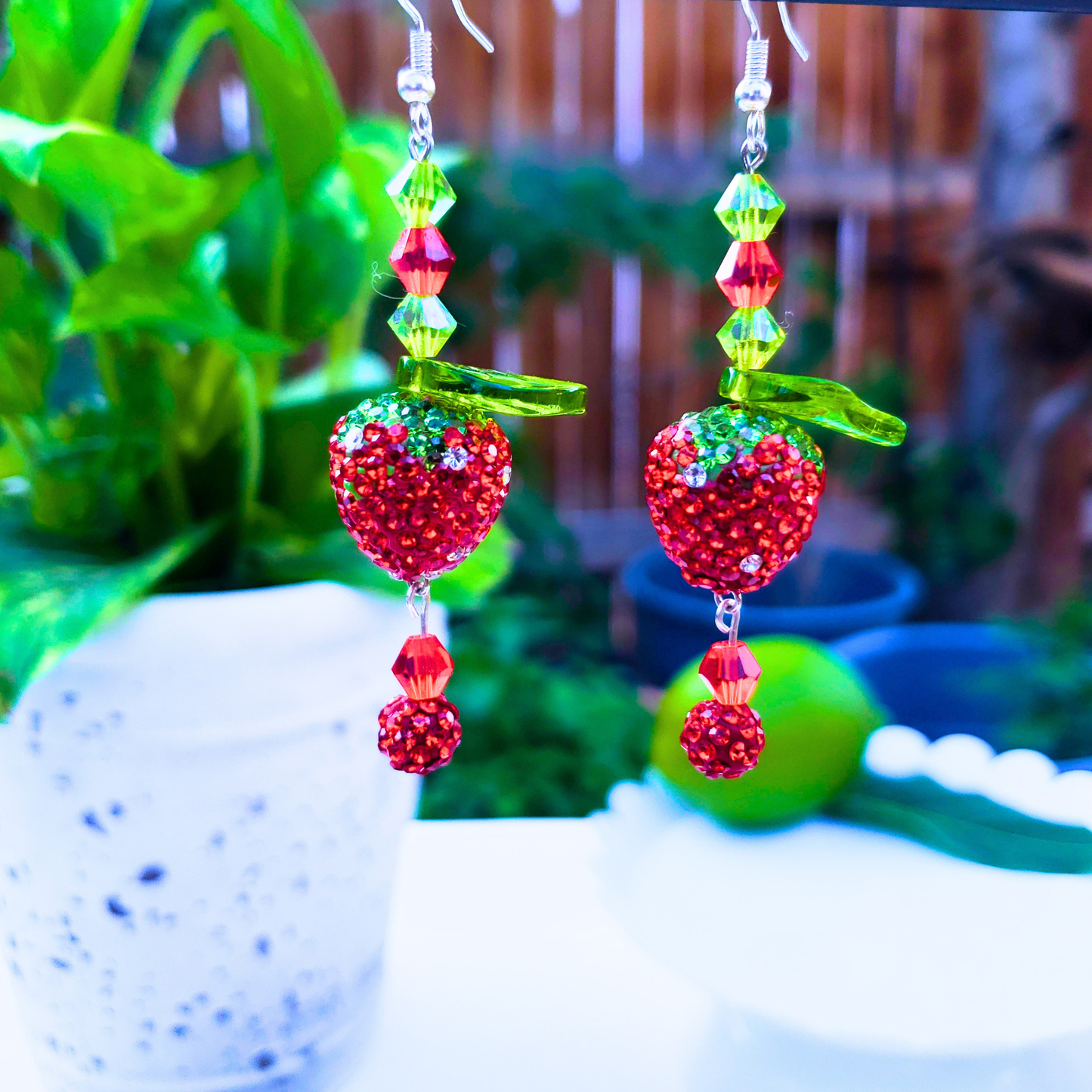 Sparkling Strawberry Dangle Earrings - Sweet Summer Charm