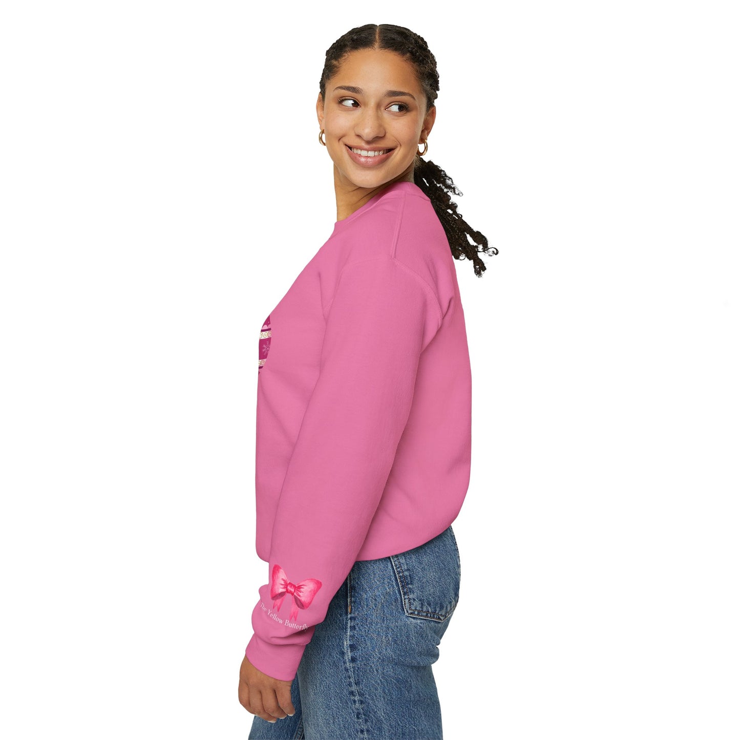 Cozy Christmas Sweatshirt with Pink Ornaments