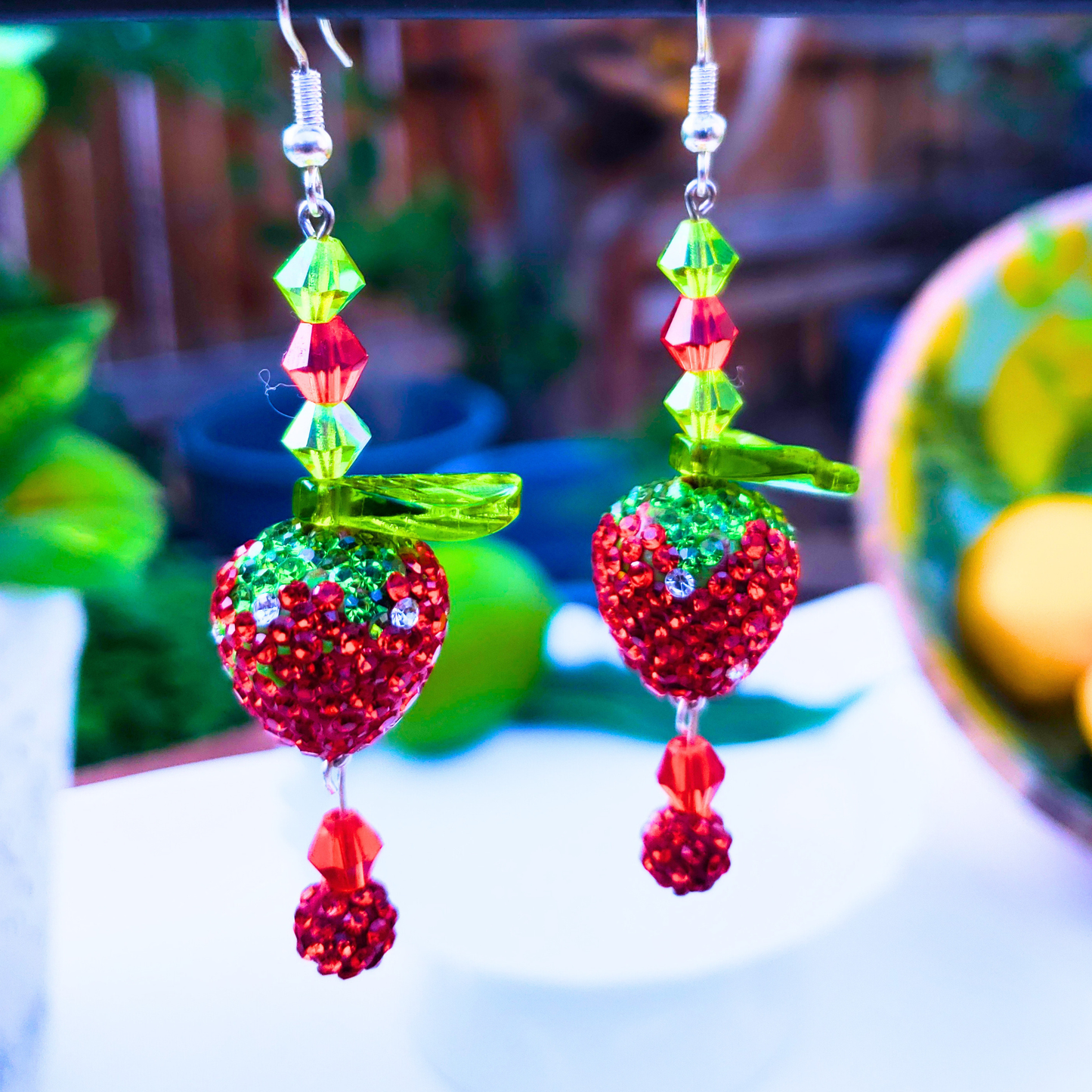 Sparkling Strawberry Dangle Earrings - Sweet Summer Charm