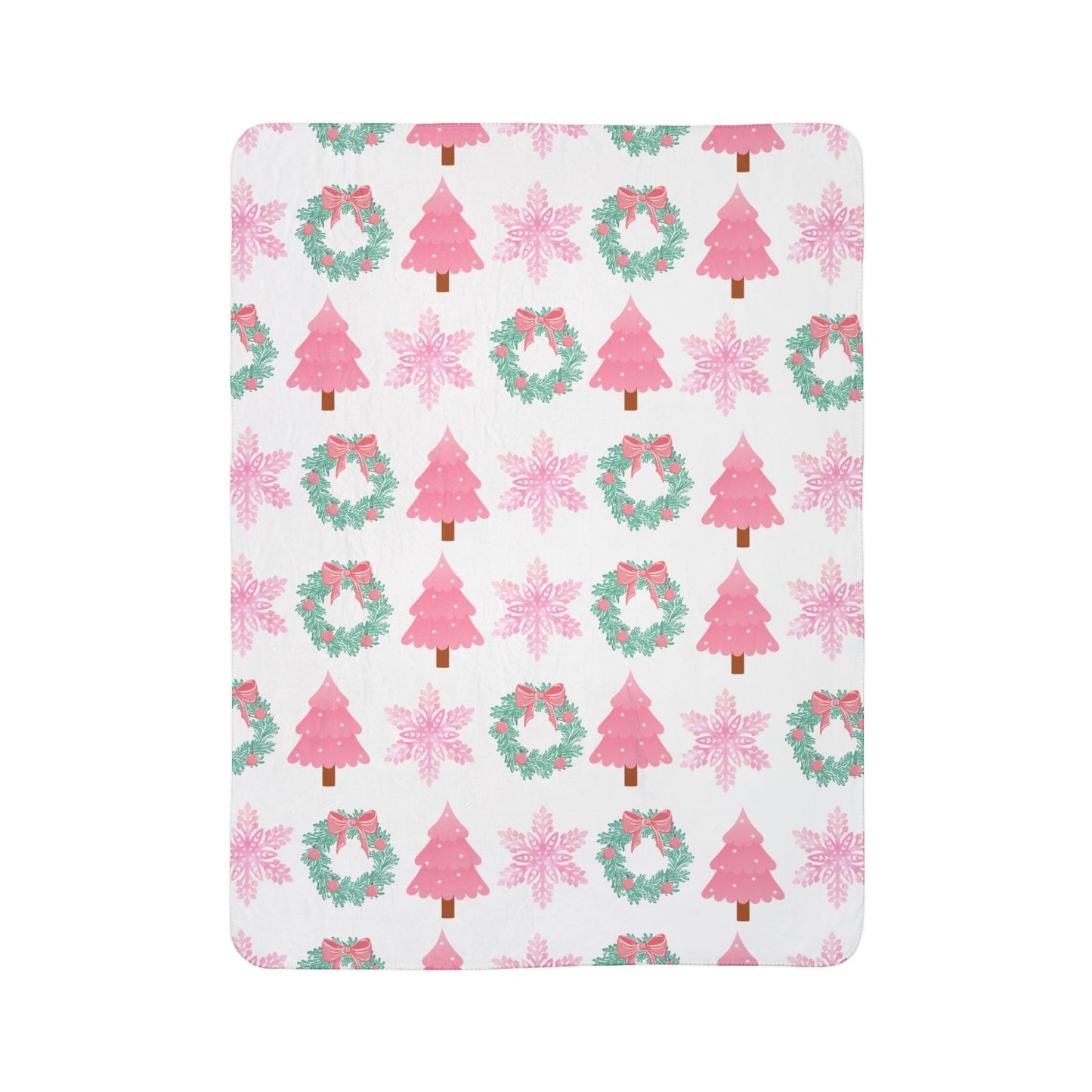 Pink Christmas Trees & Wreaths Fleece Blanket | Cozy Sherpa Blanket in 50"x60" & 60"x80" | The Yellow Butterfly