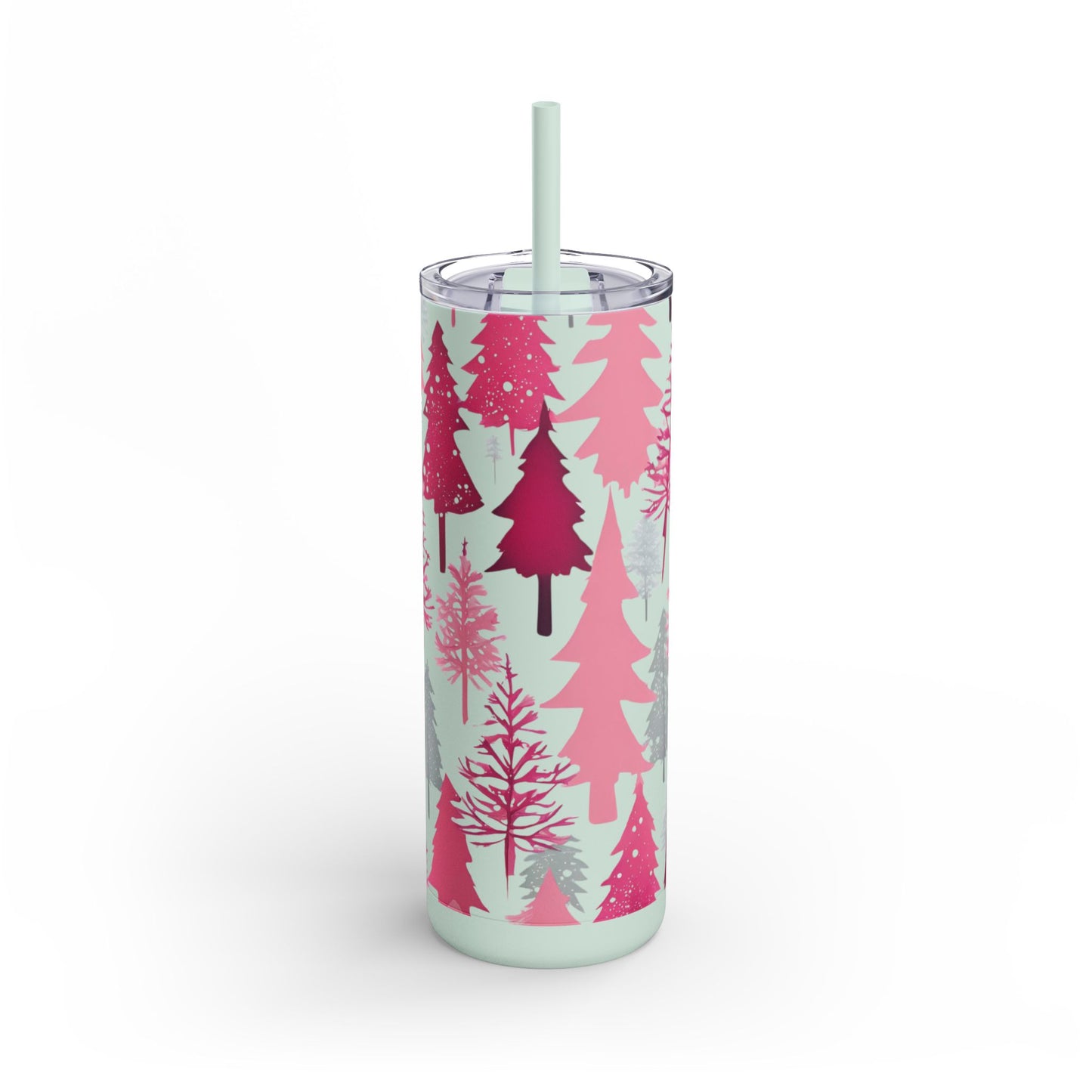 Sea Glass & Pink Forest  Skinny Matte Tumbler | 20oz Holiday Drinkware in Dusty Rose, Dusty Blue & Sea Glass