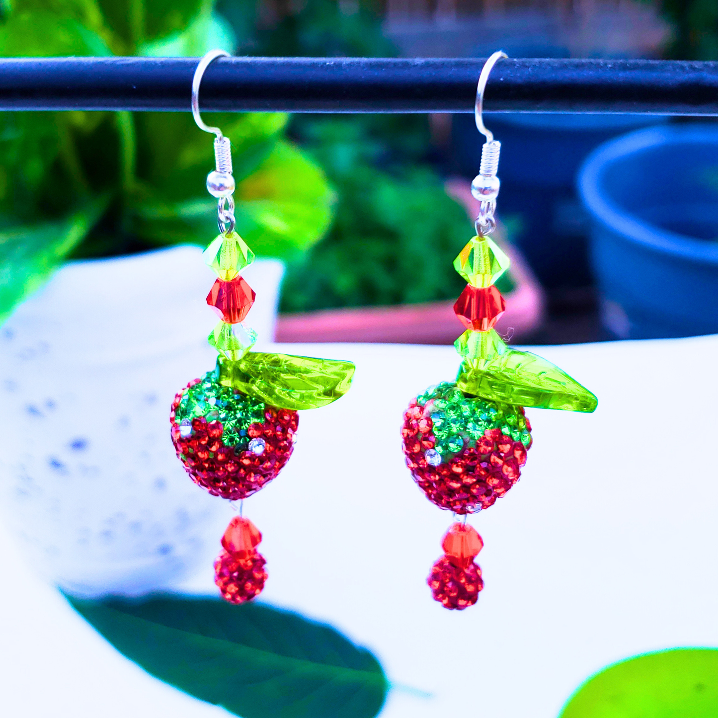 Sparkling Strawberry Dangle Earrings - Sweet Summer Charm