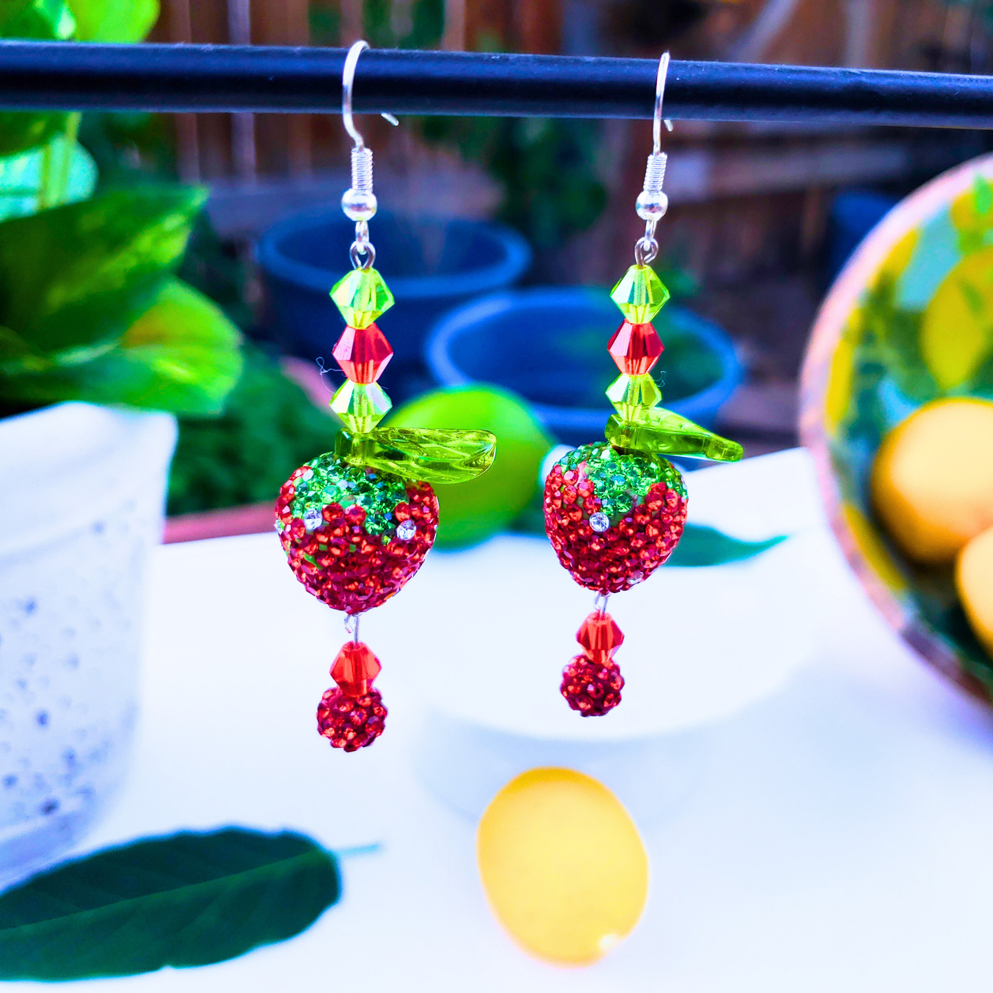 Sparkling Strawberry Dangle Earrings - Sweet Summer Charm