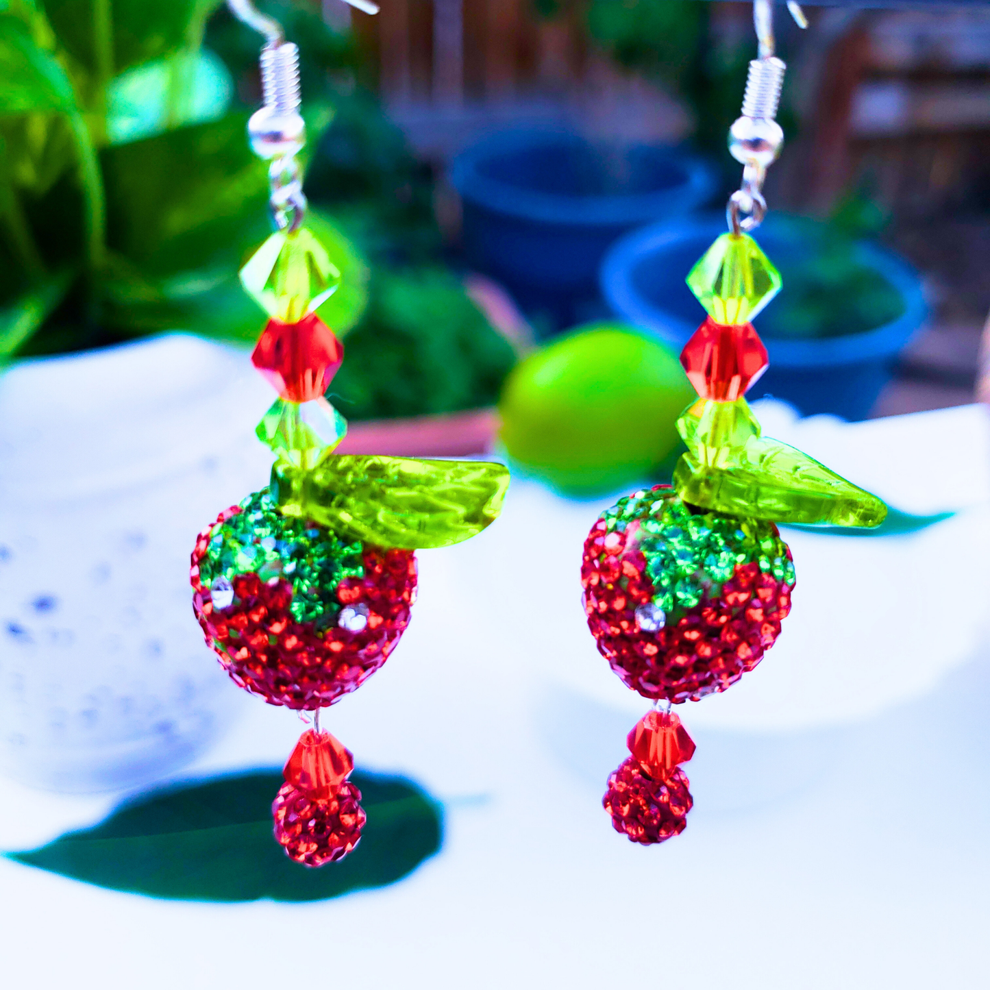 Sparkling Strawberry Dangle Earrings - Sweet Summer Charm