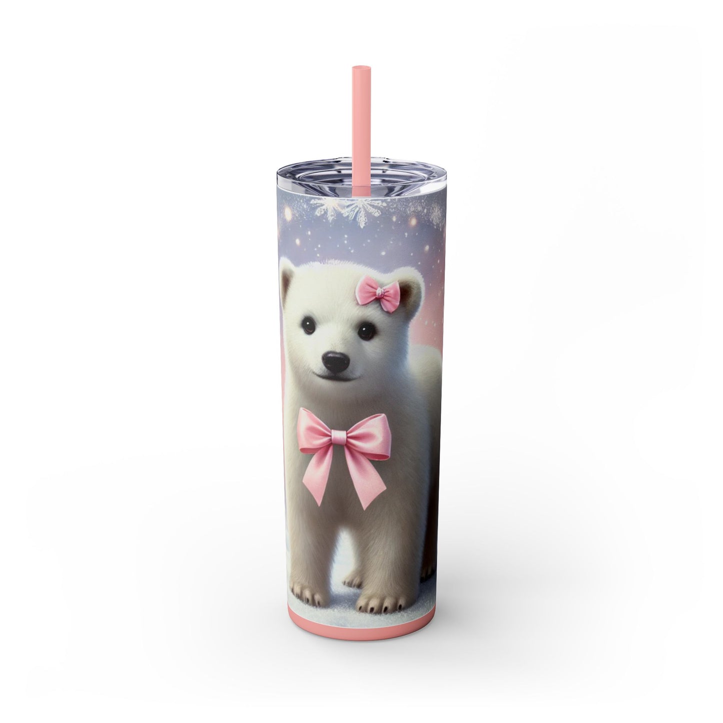 Adorable Polar Bear with Pink Bow  – 20oz Skinny Tumbler