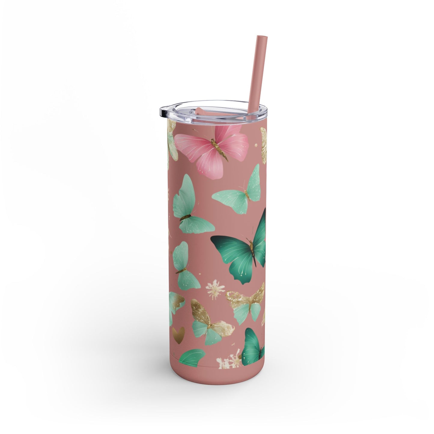 Butterfly Dreams Skinny Tumbler – 20oz Matte Skinny Tumbler  Dusty Rose, Dusty Blue, Sea Glass