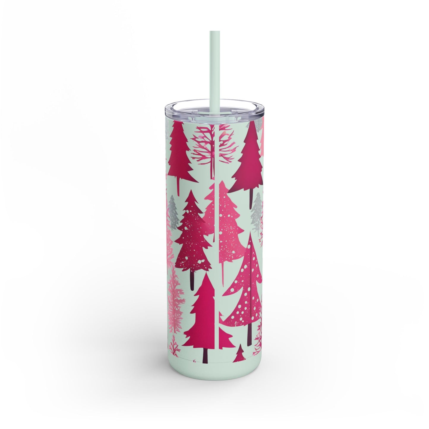 Sea Glass & Pink Forest  Skinny Matte Tumbler | 20oz Holiday Drinkware in Dusty Rose, Dusty Blue & Sea Glass