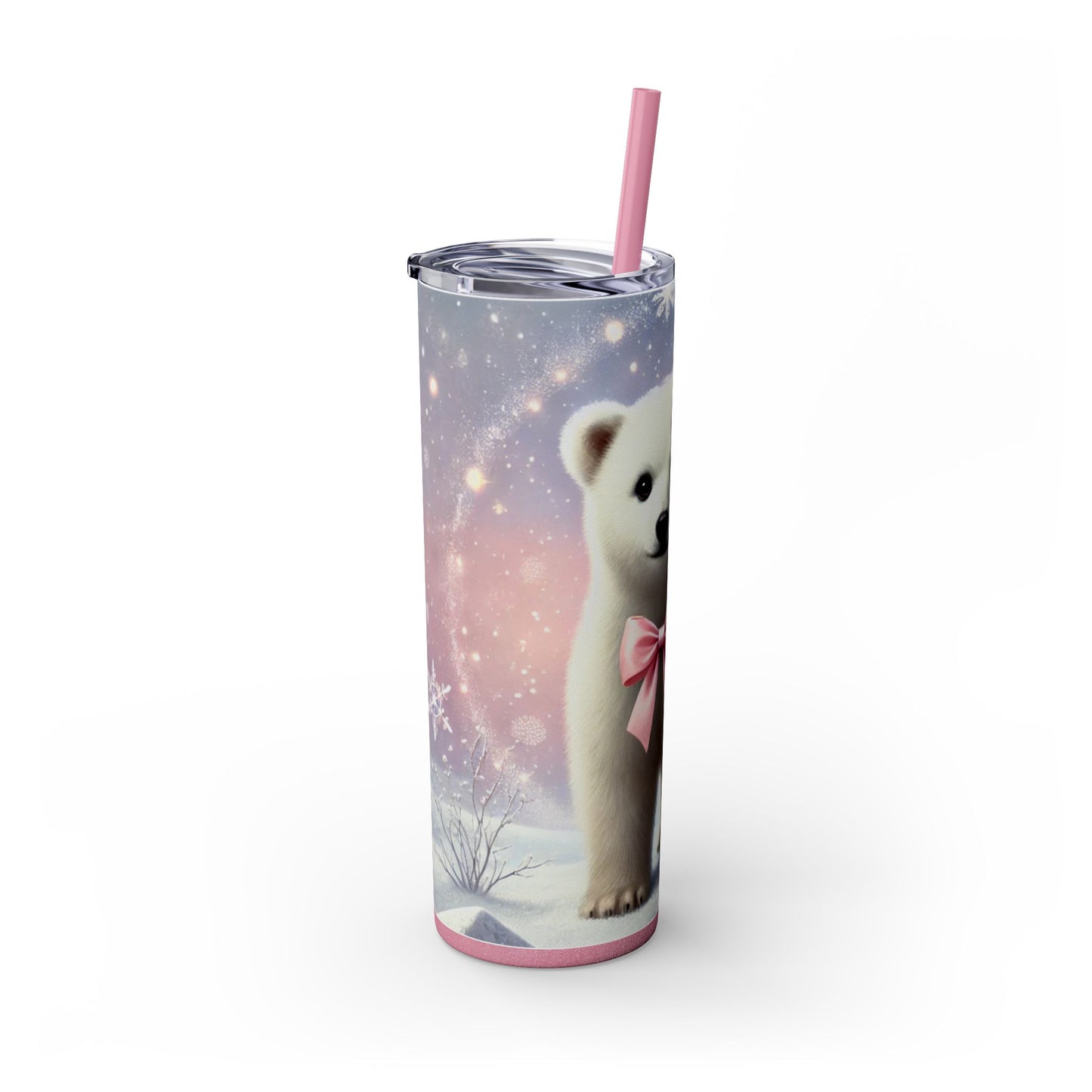 Adorable Polar Bear with Pink Bow  – 20oz Skinny Tumbler