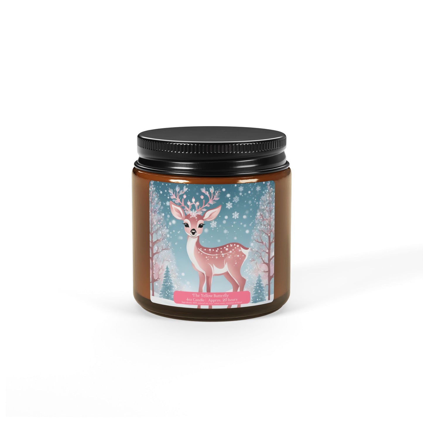 Winter  Reindeer Soy Candle | Available in 4oz & 9oz | (Multi-Size, Amber Jar) by The Yellow Butterfly