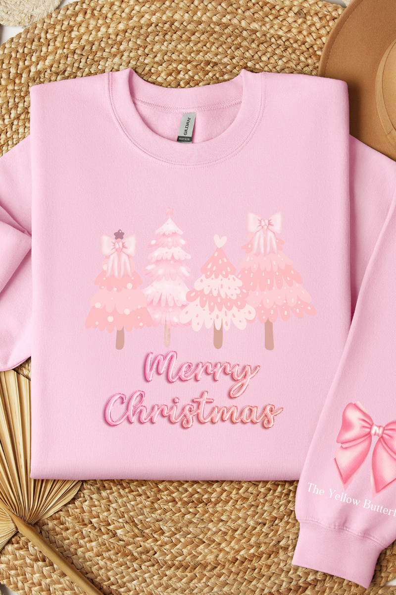 Pink Merry Christmas Trees Sweatshirt