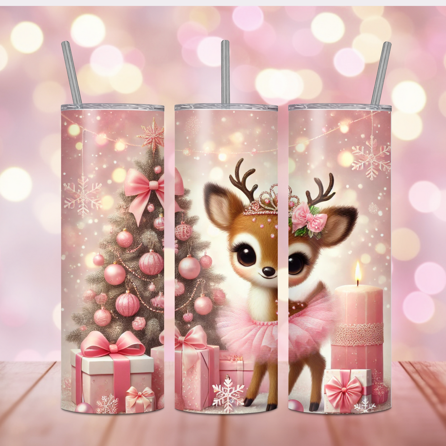 Christmas Princess Reindeer Ballerina – 20oz Glossy Skinny Tumbler