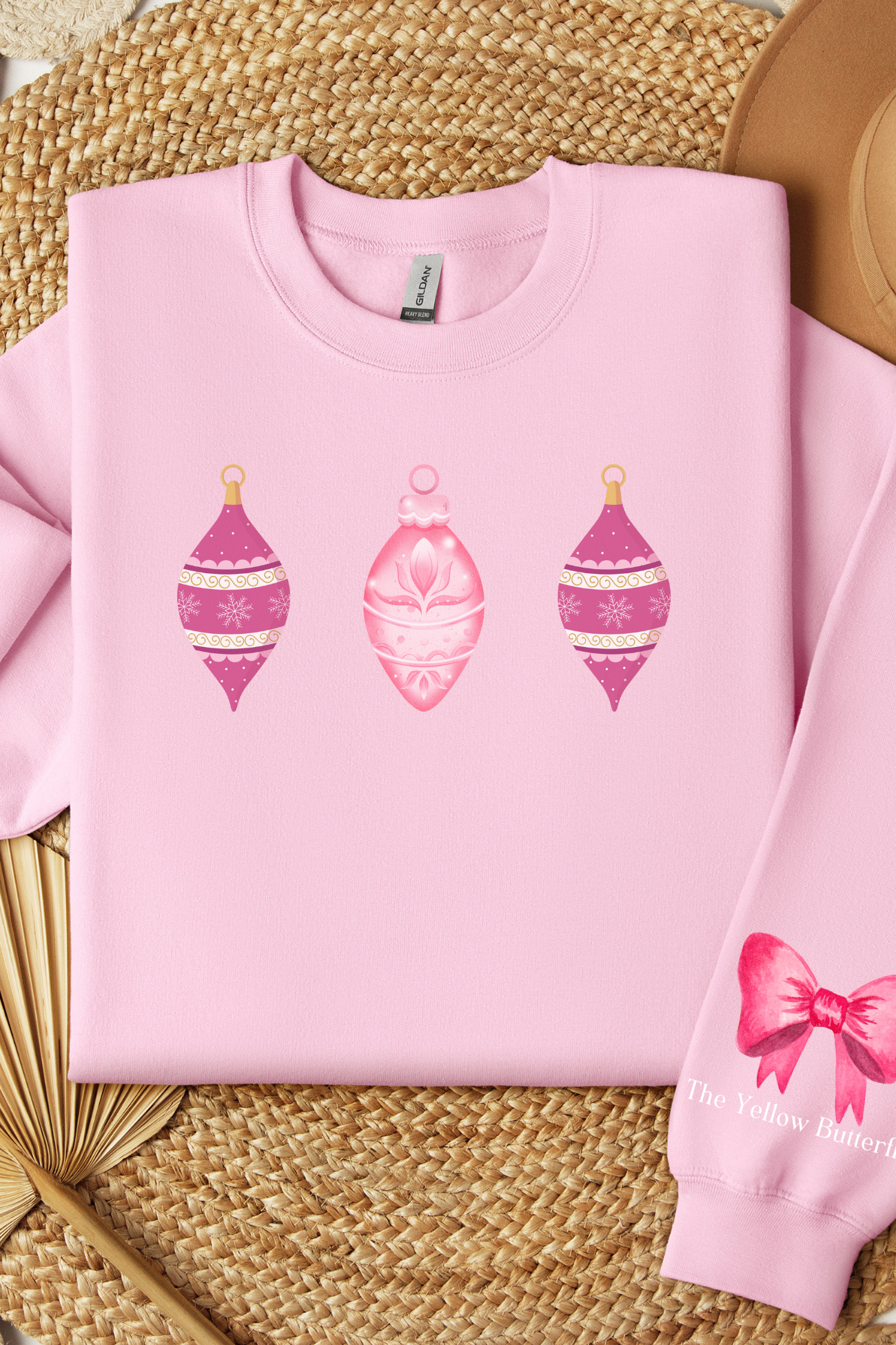 Cozy Christmas Sweatshirt with Pink Ornaments